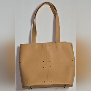 Carla Mancini Leather Handbag Tote Tan Magnetic Closure Top Handle